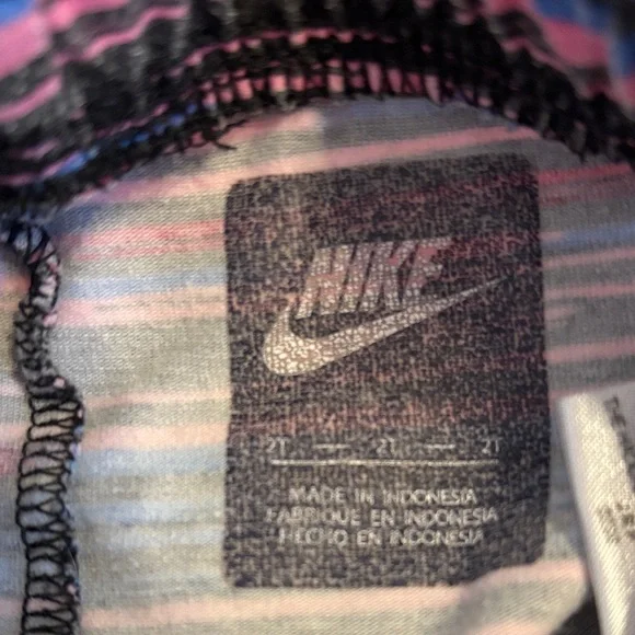 Nike Pink Crop Top with Black Swoosh and Striped Leggings - Picture 5 of 5